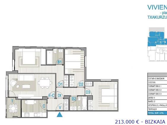 Se vende piso de 3 habitaciones en Erandio Bizkaia